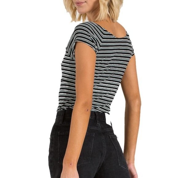 NWT Ribbed Tie Front Striped Bodysuit - Picture 2 of 3